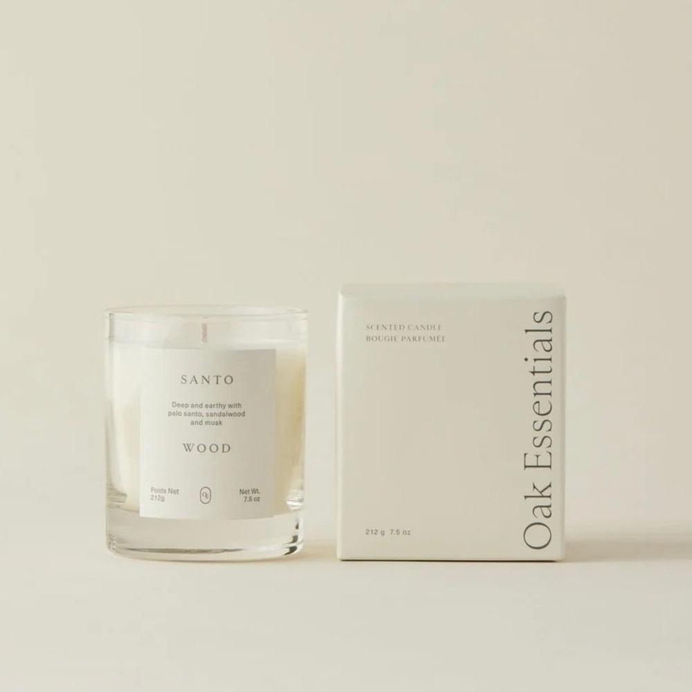 Oak Essentials Santo Wood Candle Women 7.5 oz White Earthy Palo Santo Sandalwood